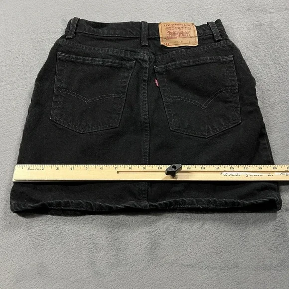 VTG Levis 511 Skirt Womens 8 Black Slim Y2K Mini Grunge Made in USA Denim 90s - Picture 8 of 9